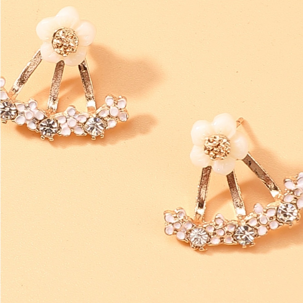 1pair Rhinestone Floral Ear Jacket - Picture 2 of 4